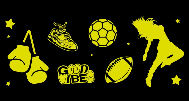 Collage med ikoner för olika idrotter.