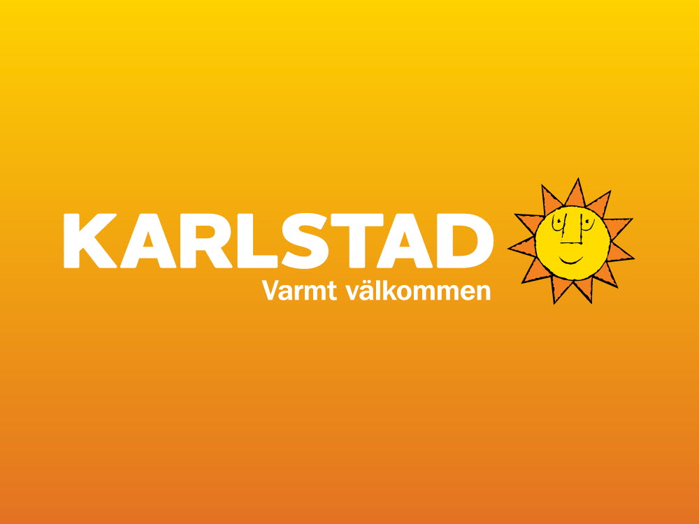 Karlstads logotyp på gul bakgrund.