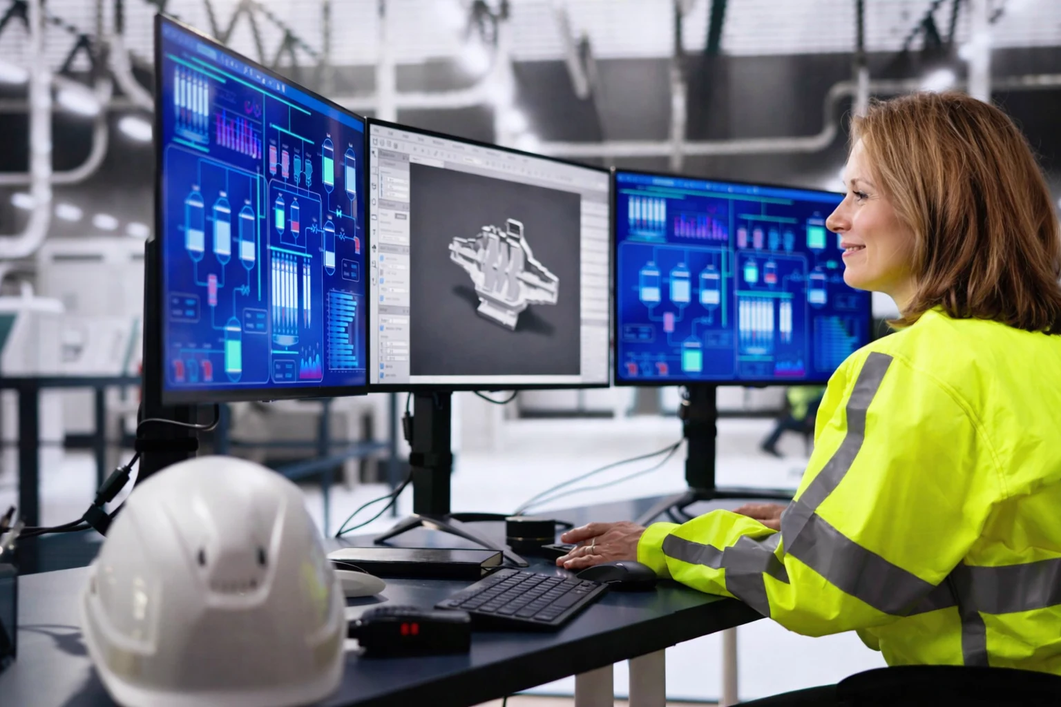 Kvinna framför datorskärmar