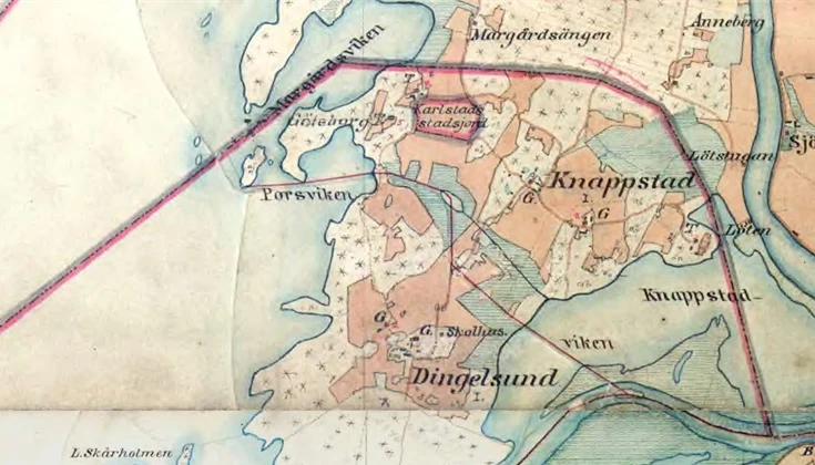 En karta över Dingelsundet och Knappstads gårdar