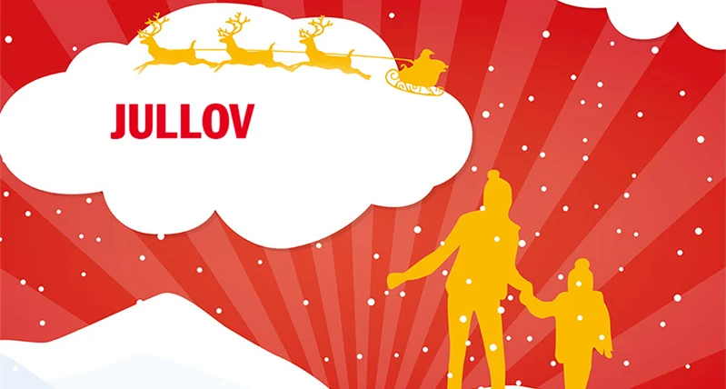 Illustration jullovet skridskoåkare och tomte med renar.