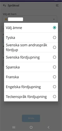 7 val av språk, svenska, tyska, teckenspråk, svenska som andra språl, engeleska, spanska, franska
