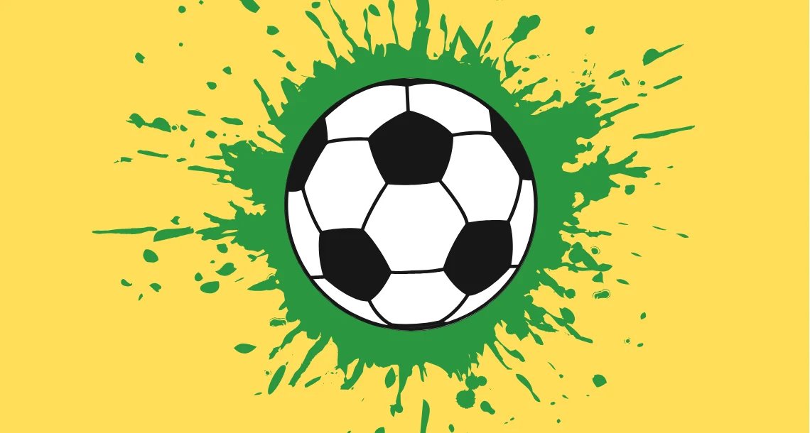 Fotboll mot en grön färgsplash och gul bakgrund