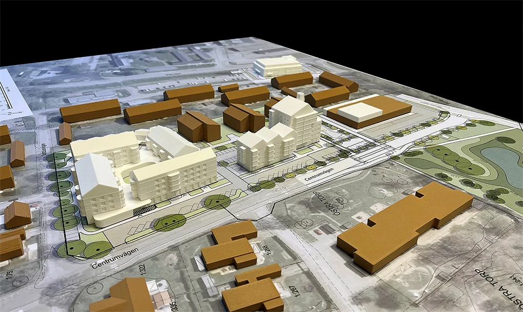 3d-modell över det förslag som är framtaget för området. 