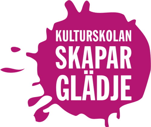 Logotyp Kulturskolan - lila bubbla med texten Kulturskolan skapar glädje