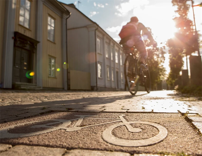 Cykel parkerad vid träd med höstlöv