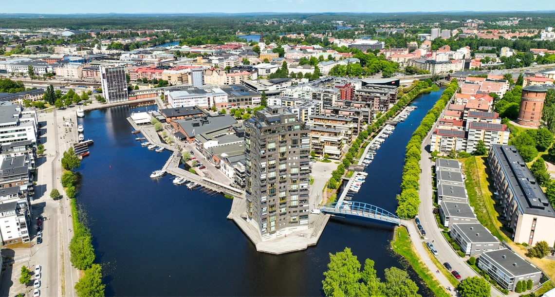 Inre hamn och Bryggudden i Karlstad från ovan