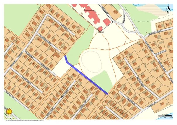 Karta som visar var VA-ledningar ska bytas i närheten av Tomatvägen
