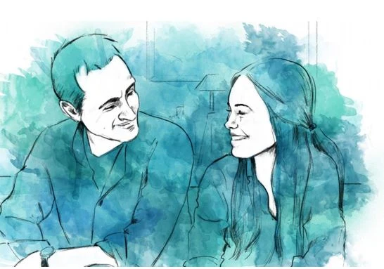 Illustration med två personer som samtalar