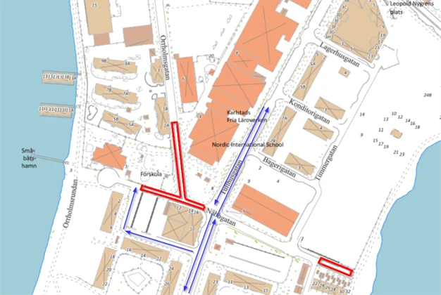Karta över omledning av trafik