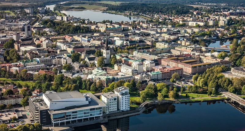 Flygbild över centrala Karlstad