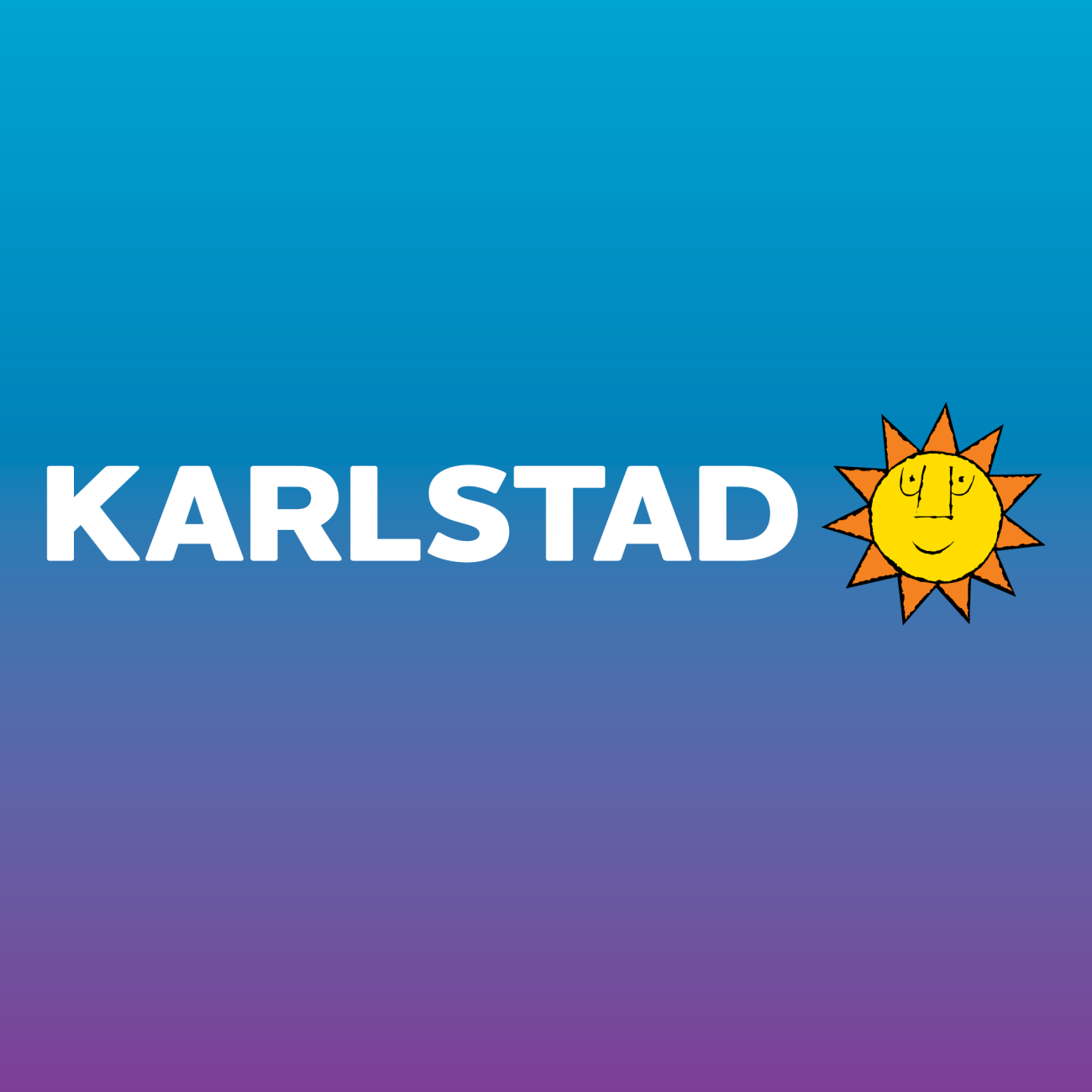 Platsvarumärkets logotyp med texten Karlstad och sol, på en gradientplatta