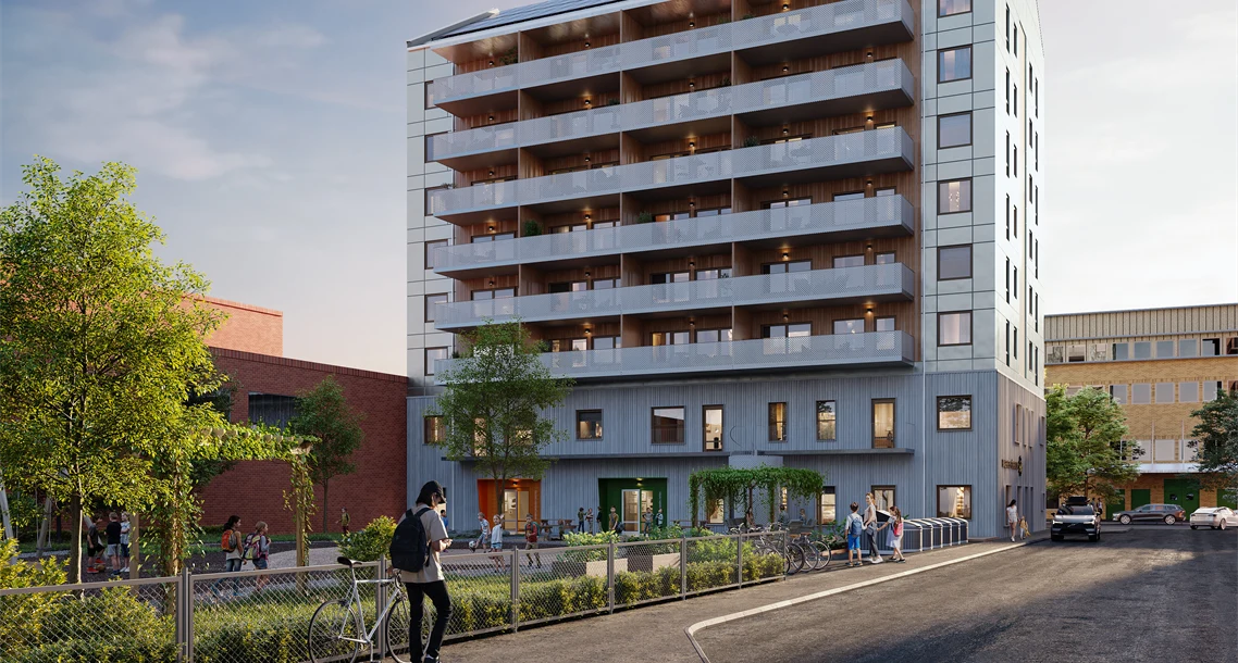 Arkitektskiss på utsidan av en byggnad