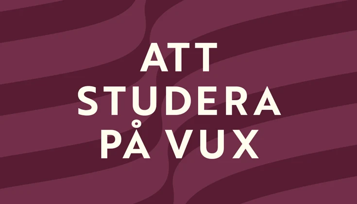 Text "Att studera på vux" på lila bakgrund".